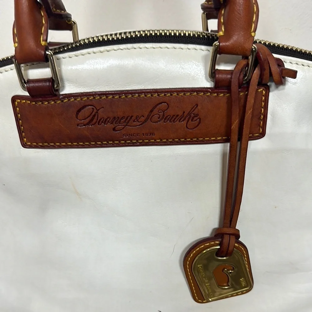 Dooney & Bourke White and Brown Satchel with Leather Accents